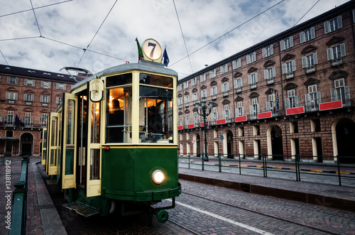Historical tram stops in Piazza Castello, main square of Turin (Italy)