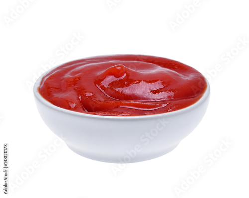 Closeup tomato sauce on white background