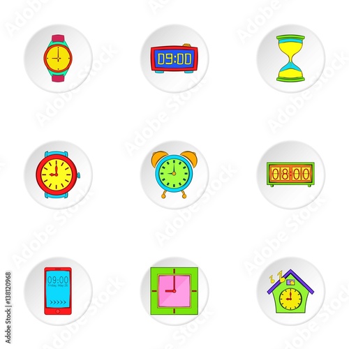 Time dimension icons set, cartoon style