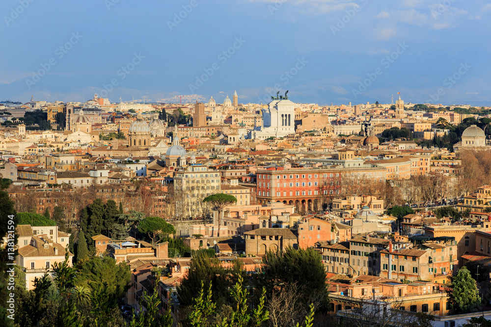 Rome. in the city of Rome View from the Janiculum hill, from the monument to Garibaldi, evening lighting