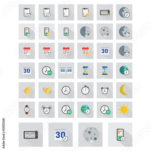Large icons set. Vector illustration of flat colored pictogram with long shadows. Sign and symbols