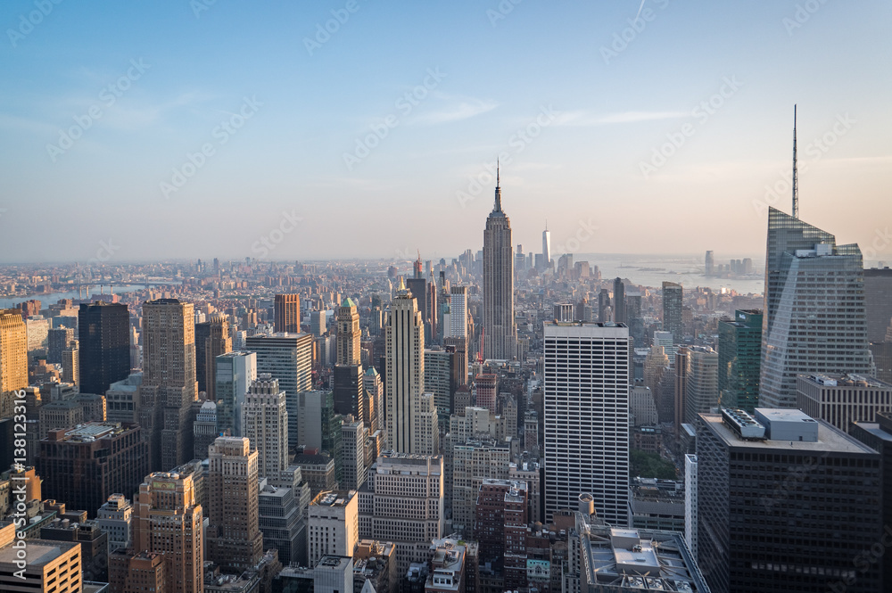 Aerial view of Manhattan skyline, New York City, USA during afternoon
