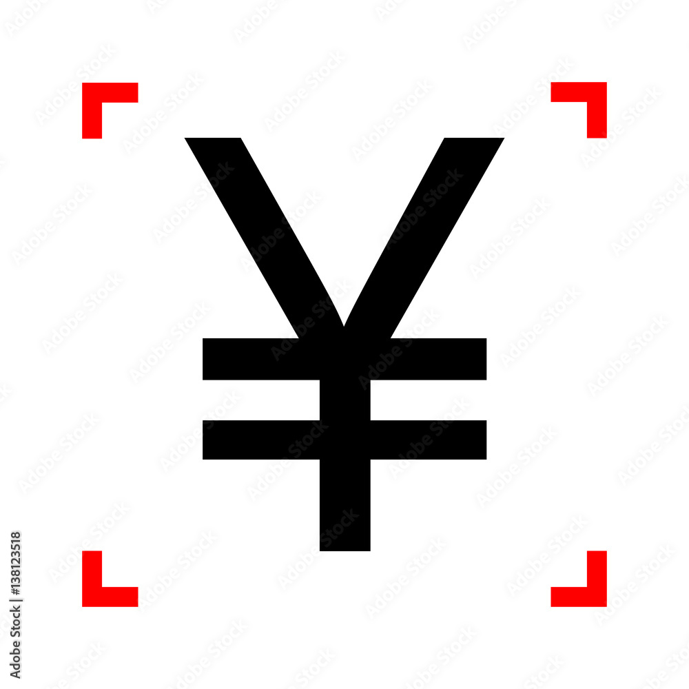 Obraz premium Yen sign. Black icon in focus corners on white background. Isola