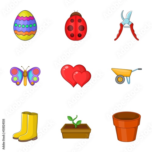Spring elements icons set, cartoon style