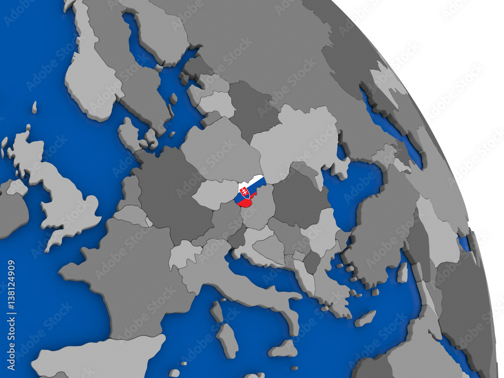 Naklejka premium Slovakia and its flag on globe