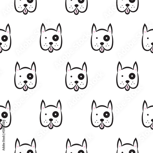 Boxer dog seamless vector monochrome pattern. Black and white puppy head breed with cropped ears background for textile fabric print and wallpaper.