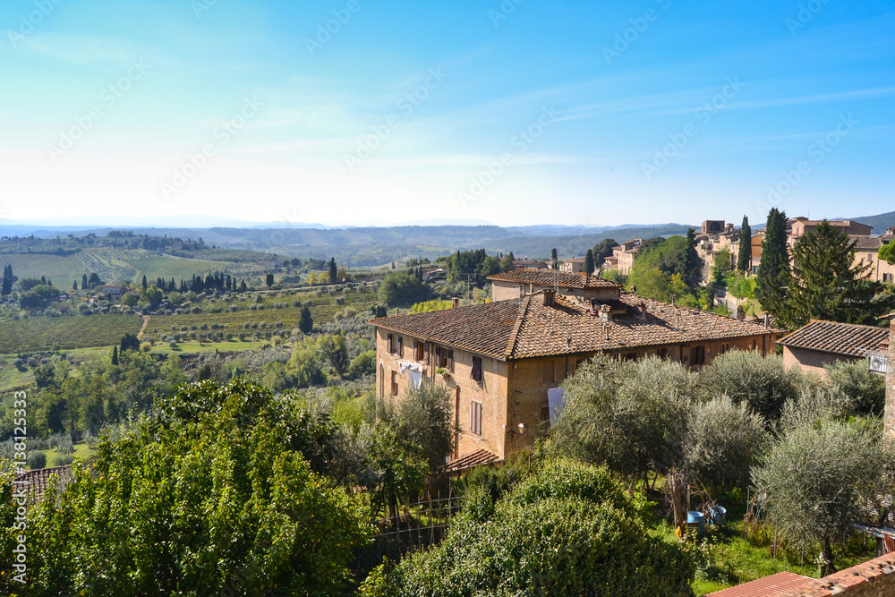 Panoramic view from small historical village San Gimignano, Tuscany, Italy