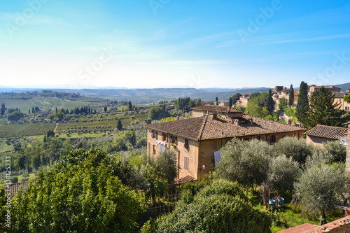 Panoramic view from small historical village San Gimignano  Tuscany  Italy