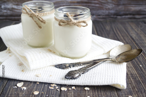 Tasty homemade yogurt with oatmeal