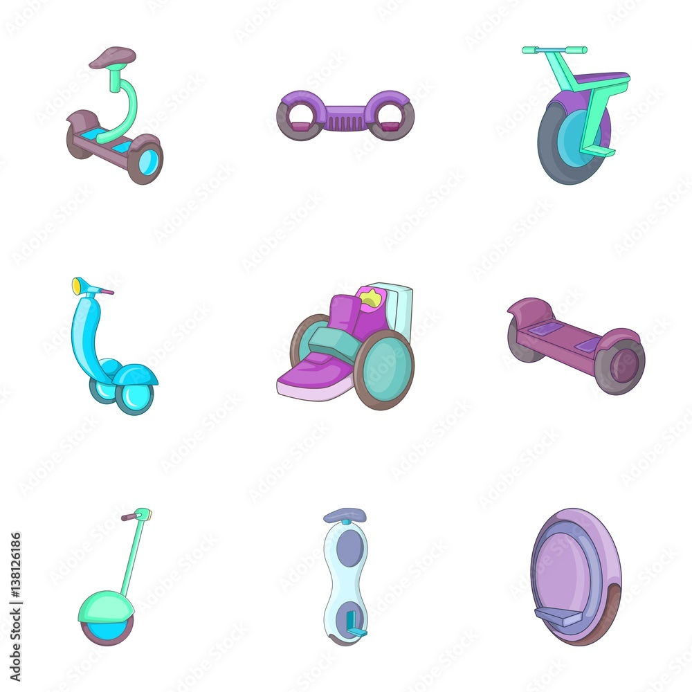 Electric kind of urban transport icons set Electric kind of urban transport icons set