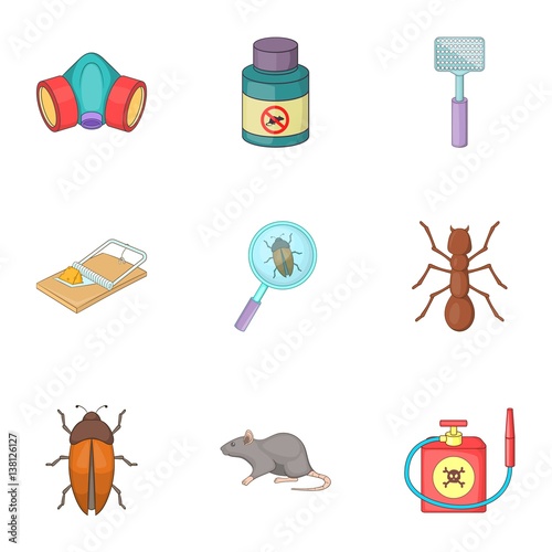 Disinfection icons set, cartoon style