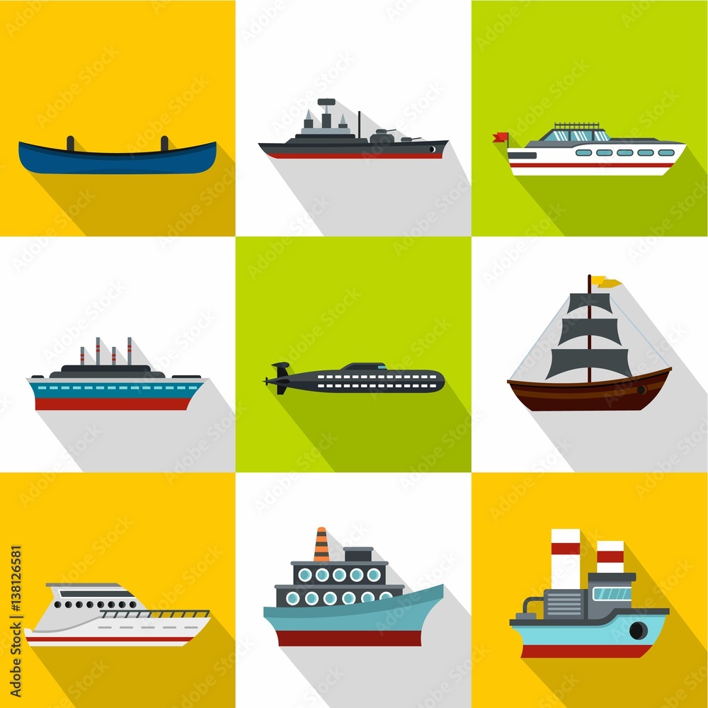 Obraz premium Ship icons set, flat style