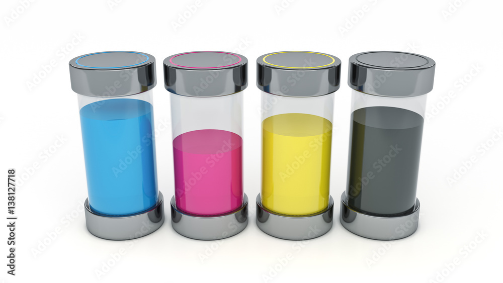 concept cmyk print cartridge, 3d Rendering concept cmyk print cartridge, 3d Rendering