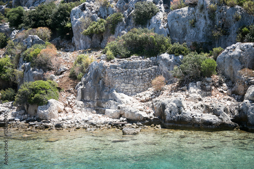 sunken city of Kekova in bay of Uchagiz view from sea photo