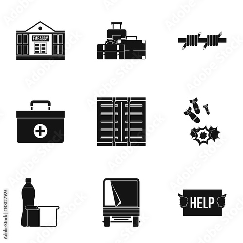 Refugees icons set, simple style