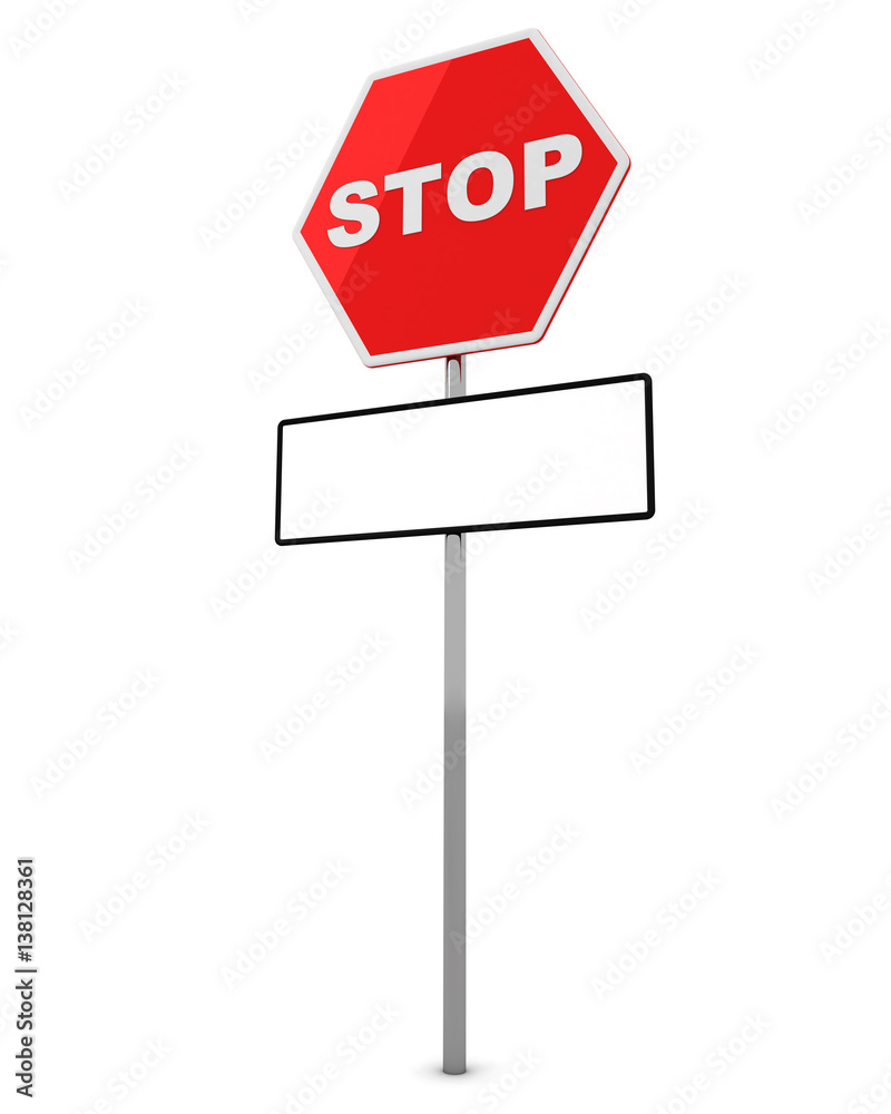 Stop Sign with tablet for an inscription below. 3d Stop Sign with tablet for an inscription below. 3d