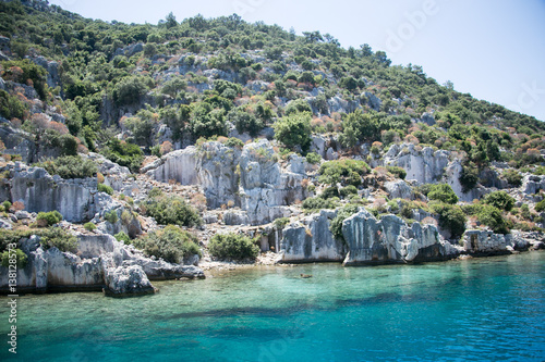 sunken city of Kekova in bay of Uchagiz view from sea photo