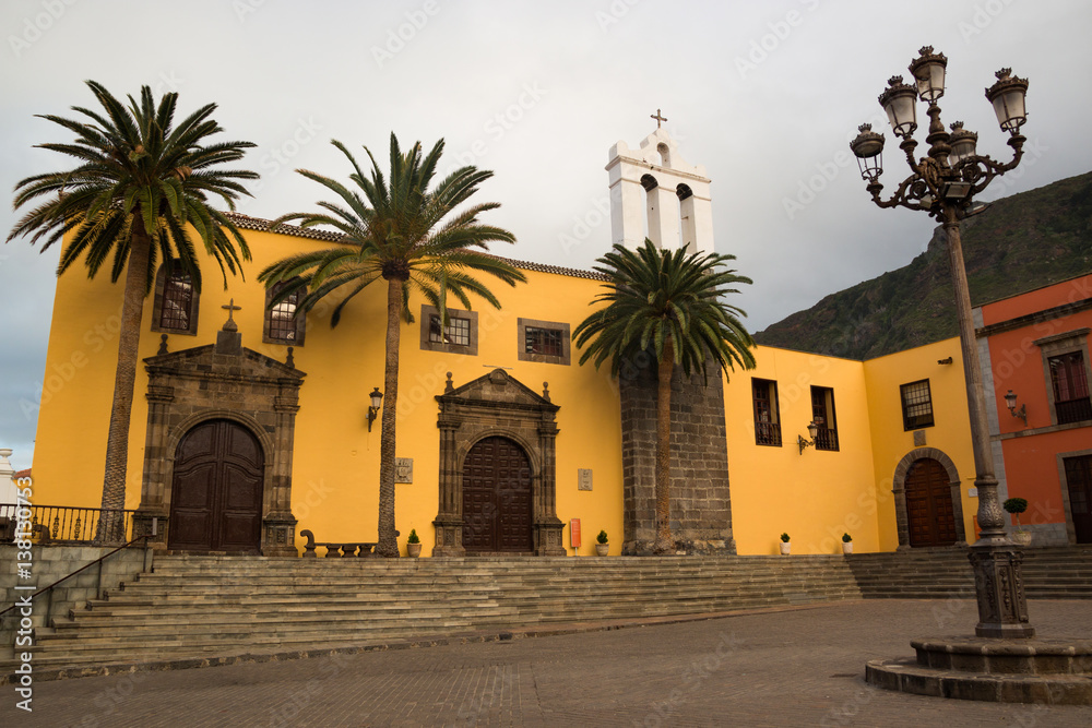 San Francisco monastery exterior and main square in Garachico town in Tenerife