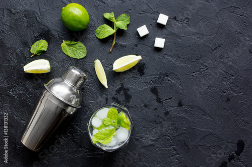 making mojito on dark background top view