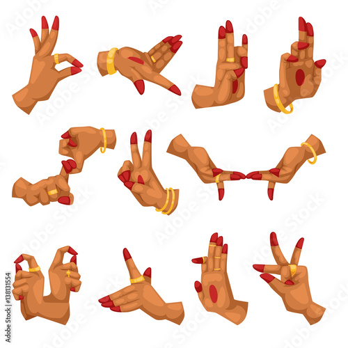 Woman hands with namaste mudra on white background sign and indian yoga language gestures relating to hinduism or buddhism mudras vector illustration.