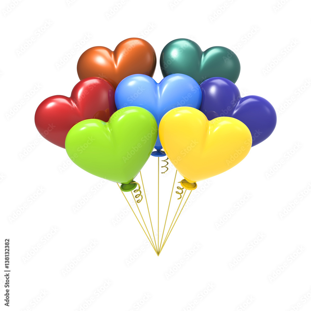 3D illustration colour balloon hearts