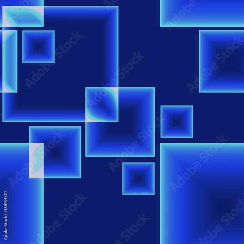 Blue dark seamless pattern with shining neon squares