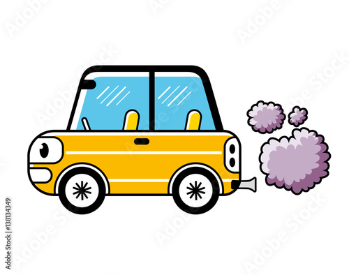 Car with exhaust smoke clouds isolated, air pollution illustration.