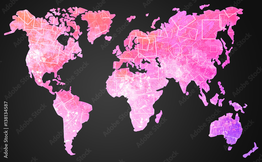 Obraz World Map Abstract Pink