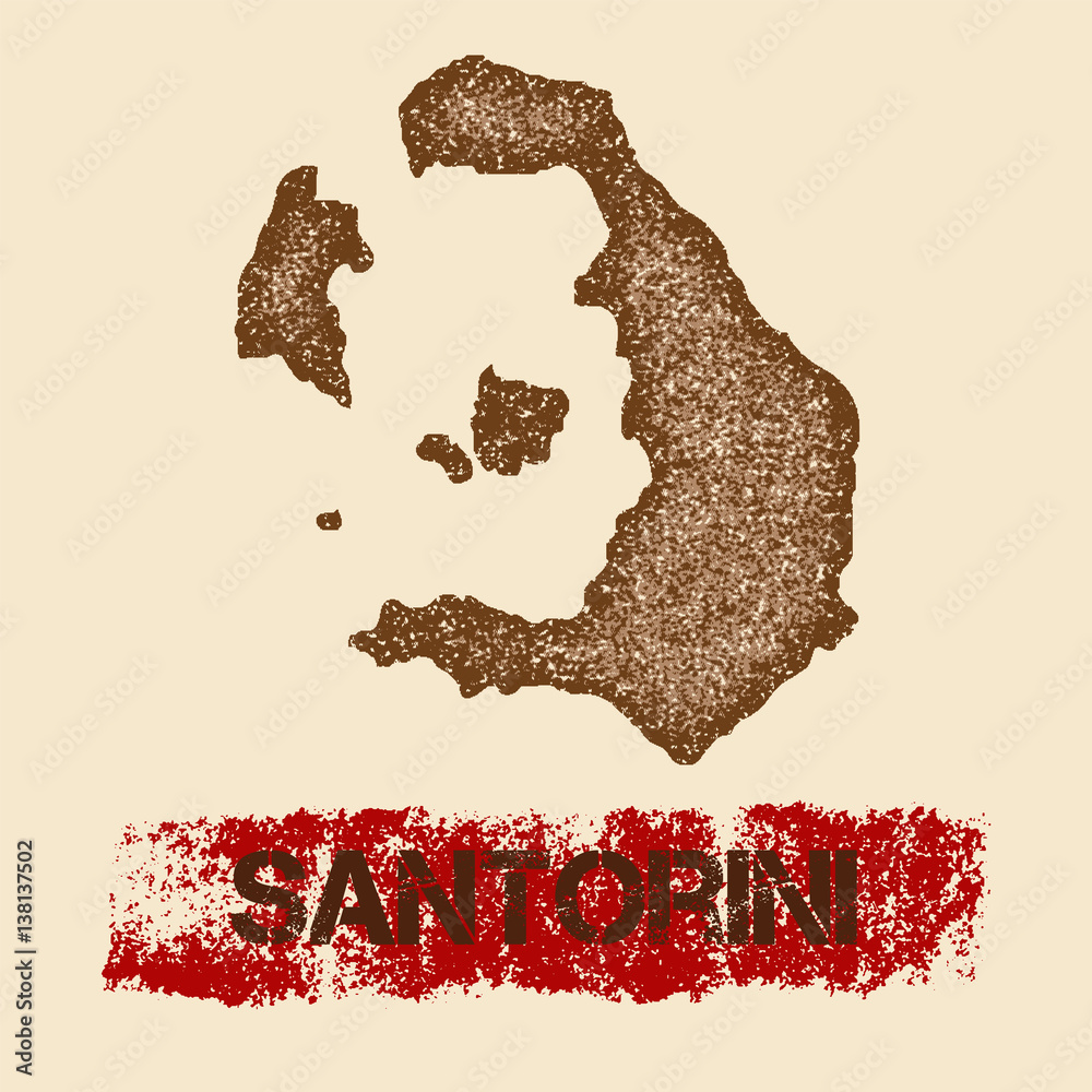 Santorini distressed map. Grunge patriotic poster with textured island ink  stamp and roller paint mark, vector illustration. Stock Vector | Adobe Stock