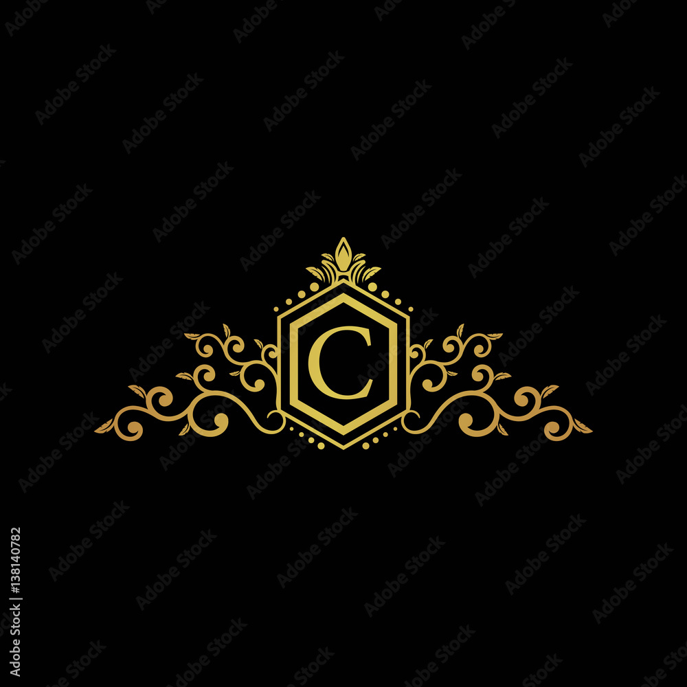 initial letter logo hexagon elegant gold