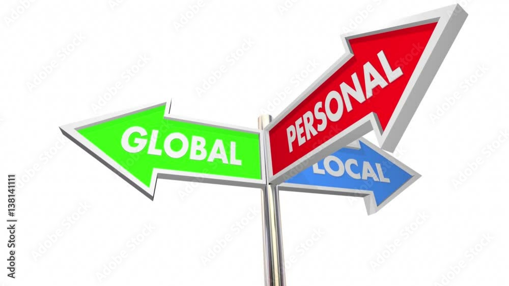 Global Local Personal Choice 3 Way Street Signs 3d Animation Global Local Personal Choice 3 Way Street Signs 3d Animation