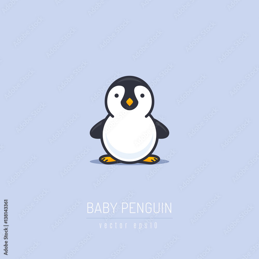 Fototapeta premium Baby penguin illustration in flat linework style 