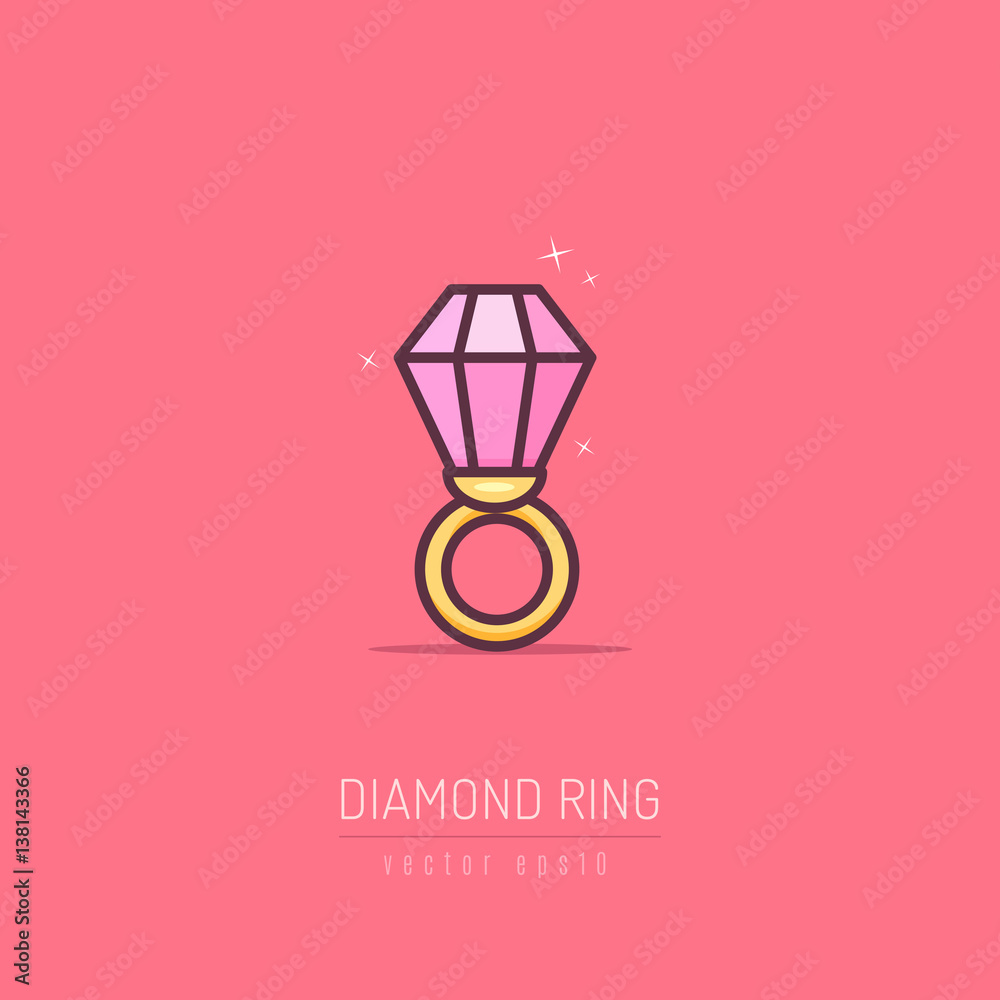 Diamond ring icon in linework style vector illustration