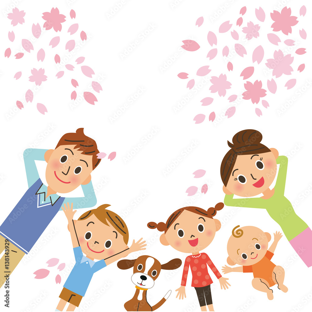 桜の花と家族
