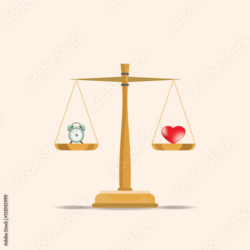 Balance heart and clock on scales.