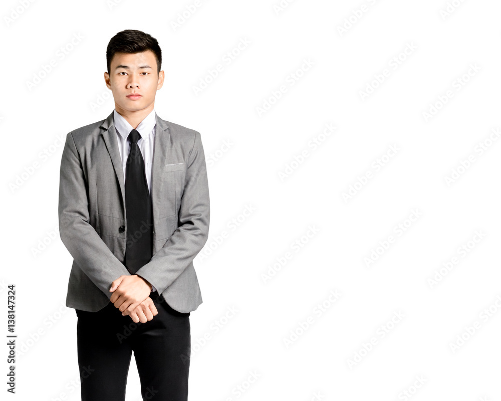 portrait of a handsome asian businessman standing in suit. Isolated on white background with copy space portrait of a handsome asian businessman standing in suit. Isolated on white background with copy space