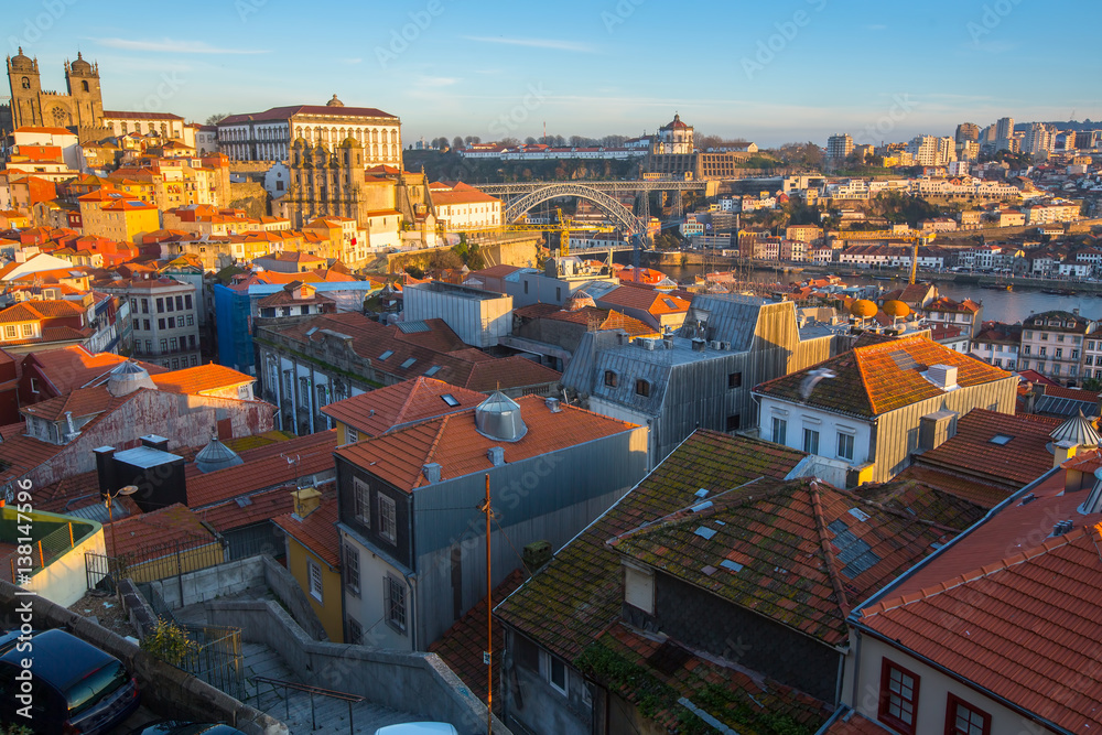 Top view of old Porto downtown, Portugal.