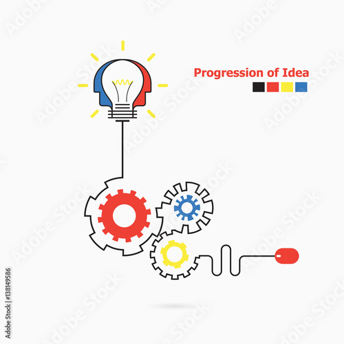 Creative light bulb symbol with linear of gear shape. Progression of idea concept. Business, education and industrial idea concept.