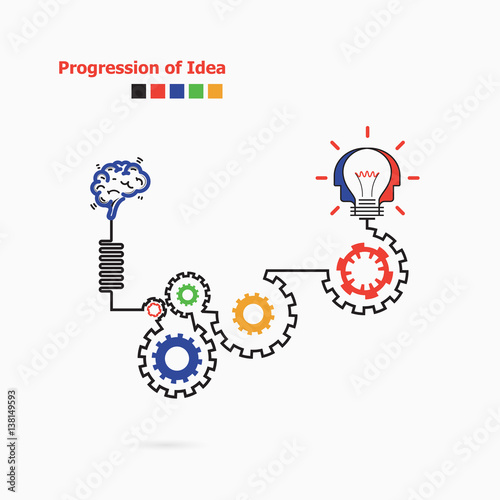 Creative light bulb symbol with linear of gear shape. Progression of idea concept. Business, education and industrial idea concept.