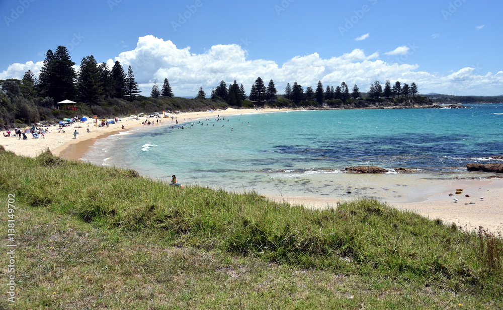 Fototapeta premium Beach at the Bermagui. Bermagui is a town on the south coast of NSW, Australia in the Bega Valley Shire. The name is derived from the Dyirringanj word, permageua, meaning canoe with paddles.