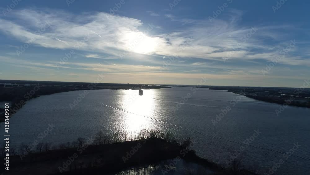 Aerial View of Tugboat Assisting Cargo Ship Delaware River Philadelphia PA