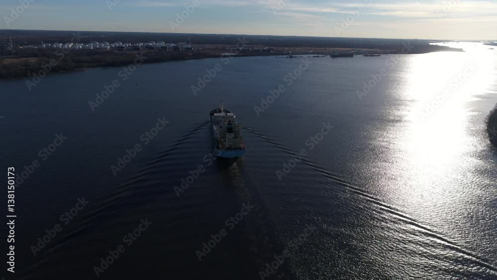 Aerial View of Tugboat Assisting Cargo Ship Delaware River Philadelphia PA Aerial View of Tugboat Assisting Cargo Ship Delaware River Philadelphia PA