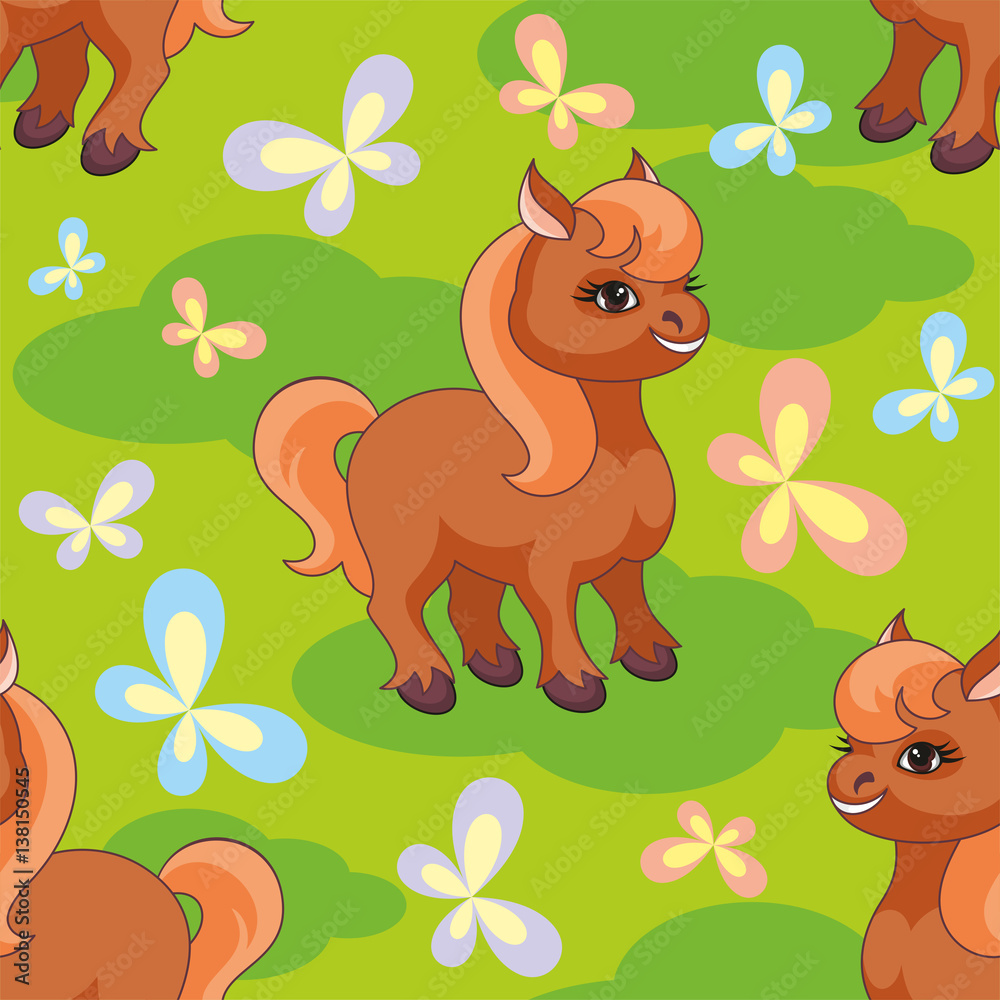 Fototapeta premium Vector colorful seamless pattern with the image of farm animals in cartoon style.