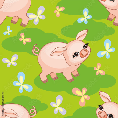 Vector colorful seamless pattern with the image of farm animals in cartoon style.