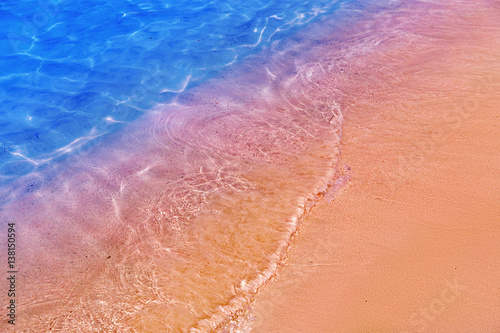 Famous pink sand beach Elafonisi  Crete  Greece. Beautiful seashore and blue sea.