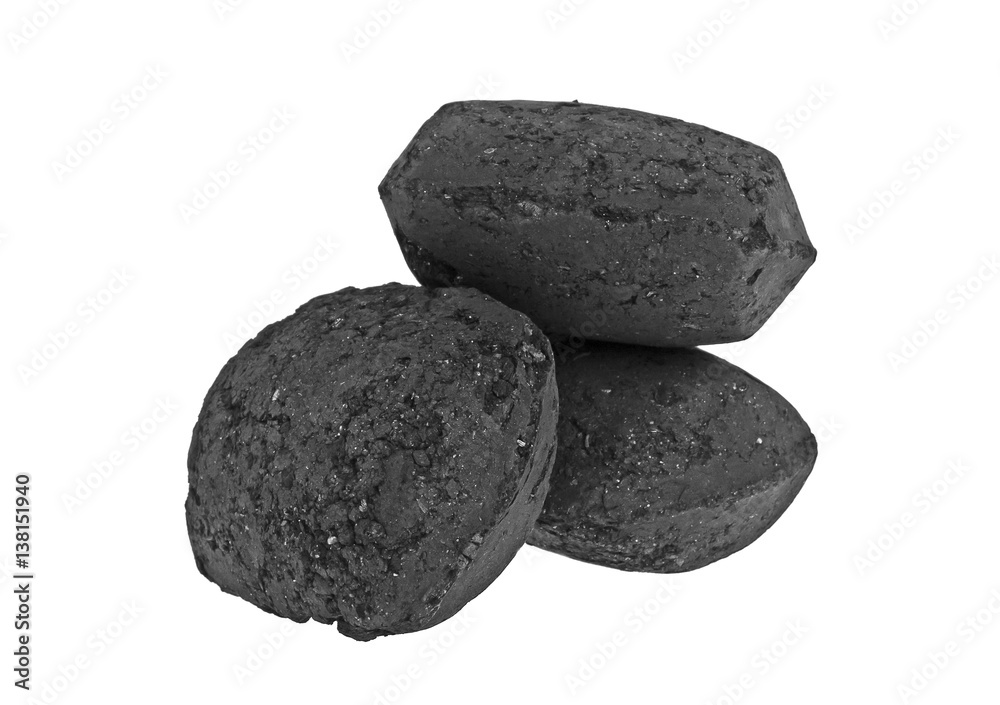 Charcoal briquettes on white background Stock Photo | Adobe Stock