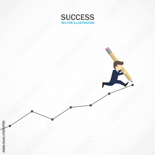 Businessman use his pencil to draw an uptrend graph. Success Concept.