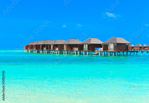  beach with water bungalows Maldives