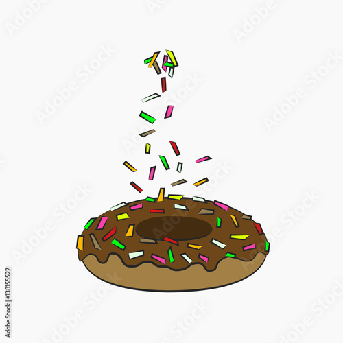 chocolate doughnut with colorful sprinkles vector illustration.
