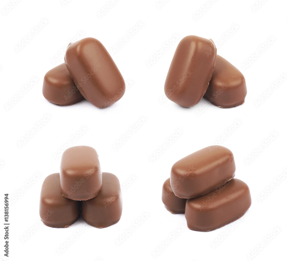 Chocolate coated toffee candy isolated Chocolate coated toffee candy isolated